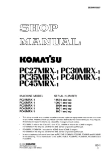 Komatsu PC27MRX-1 PC30MRX-1 PC35MRX-1 PC40MRX-1 PC45MRX-1 Shop Manual PDF