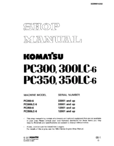 Komatsu PC300-6, PC300LC-6, PC350-6, PC350LC-6 Shop Manual SEBM014302 - PDF Download