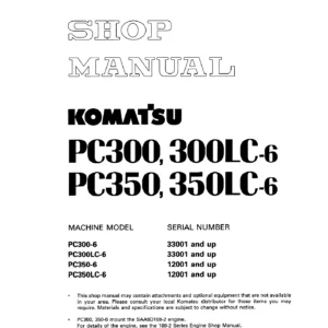 Komatsu PC300-6, PC300LC-6, PC350-6, PC350LC-6 Shop Manual SEBM014302 - PDF Download