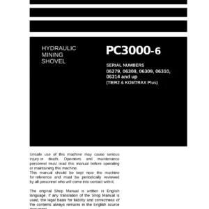 Komatsu PC3000-6 Hydraulic Mining Excavator Shop Manual 2017 - Full Workshop PDF