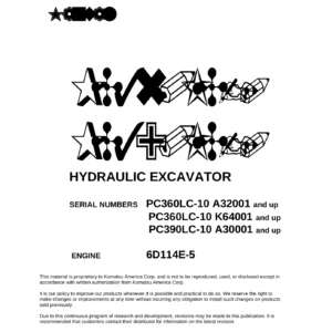 Komatsu PC360LC-10 PC390LC-10 Hydraulic Excavator Shop Manual 2010 - 2041 Pages PDF