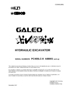 Komatsu PC400LC-8 Hydraulic Excavator Shop Manual - A88001 and Up (CEBM018801)