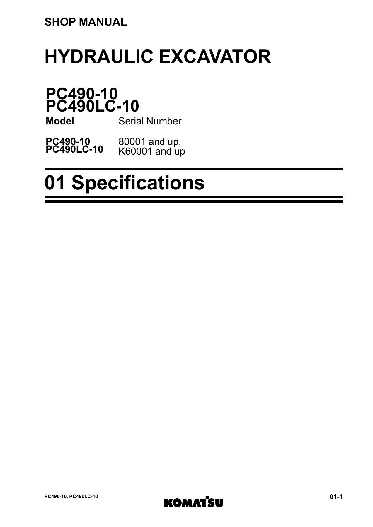 Komatsu PC490-10 PC490LC-10 Hydraulic Excavator Shop Manual 2013 PDF - Image 3
