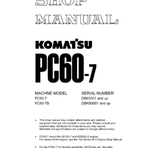 Komatsu PC60-7 PC60-7B Excavator Shop Manual - PDF Repair & Service Guide