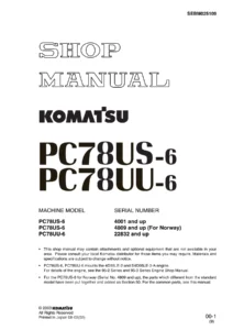 Komatsu PC78US-6 PC78UU-6 Excavator Shop Manual - SEBM025109 PDF Download