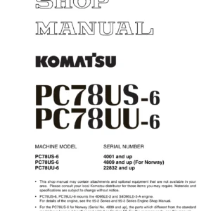 Komatsu PC78US-6 PC78UU-6 Excavator Shop Manual - SEBM025109 PDF Download