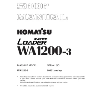 Komatsu WA1200-3 Wheel Loader Shop Manual SEBM018206 - Cummins QSK60