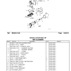 Komatsu WA320-5 Wheel Loader Parts Catalog - Serial B10001 and Up PDF Download