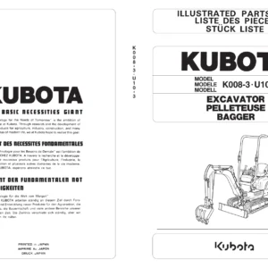 Kubota K008-3 U10-3 Excavator Illustrated Parts List 97899-10072 2011 PDF