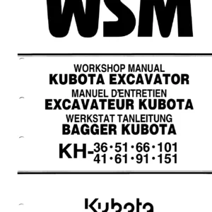 Kubota KH-36 KH-41 KH-51 KH-61 KH-66 KH-91 KH-101 KH-151 Excavator Workshop Manual