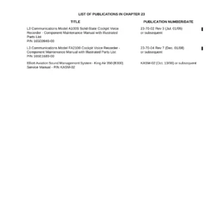 L3 Communications Model A100S Solid-State Cockpit Voice Recorder Component Maintenance Manual with Illustrated Parts List (CMM)