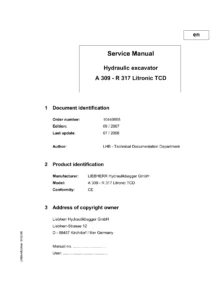 Liebherr A 309 R 317 Litronic TCD Hydraulic Excavator Service Manual