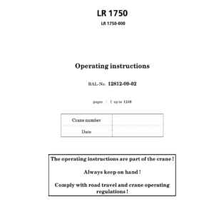 Liebherr LR 1750 Lattice Boom Crawler Crane Operating Instructions Manual 12812-09-02 - PDF