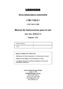 Liebherr LTM 1130-5.1 Manual de Instrucciones para el Uso - Grúa Telescópica Automotriz (20500-04-10, Español)