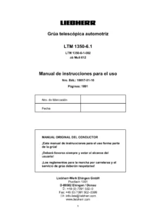 Liebherr LTM 1350-6.1 Manual de Instrucciones para Grúa Telescópica Automotriz - PDF Español