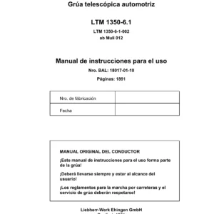 Liebherr LTM 1350-6.1 Manual de Instrucciones para Grúa Telescópica Automotriz - PDF Español