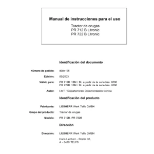 Liebherr PR 712 B PR 722 B Litronic - Manual de Instrucciones del Operador (Español, PDF)