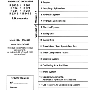 Liebherr R900B R904 R914 R924 R934 R944 R934B R944B Litronic Hydraulic Excavator Service Manual 8504335