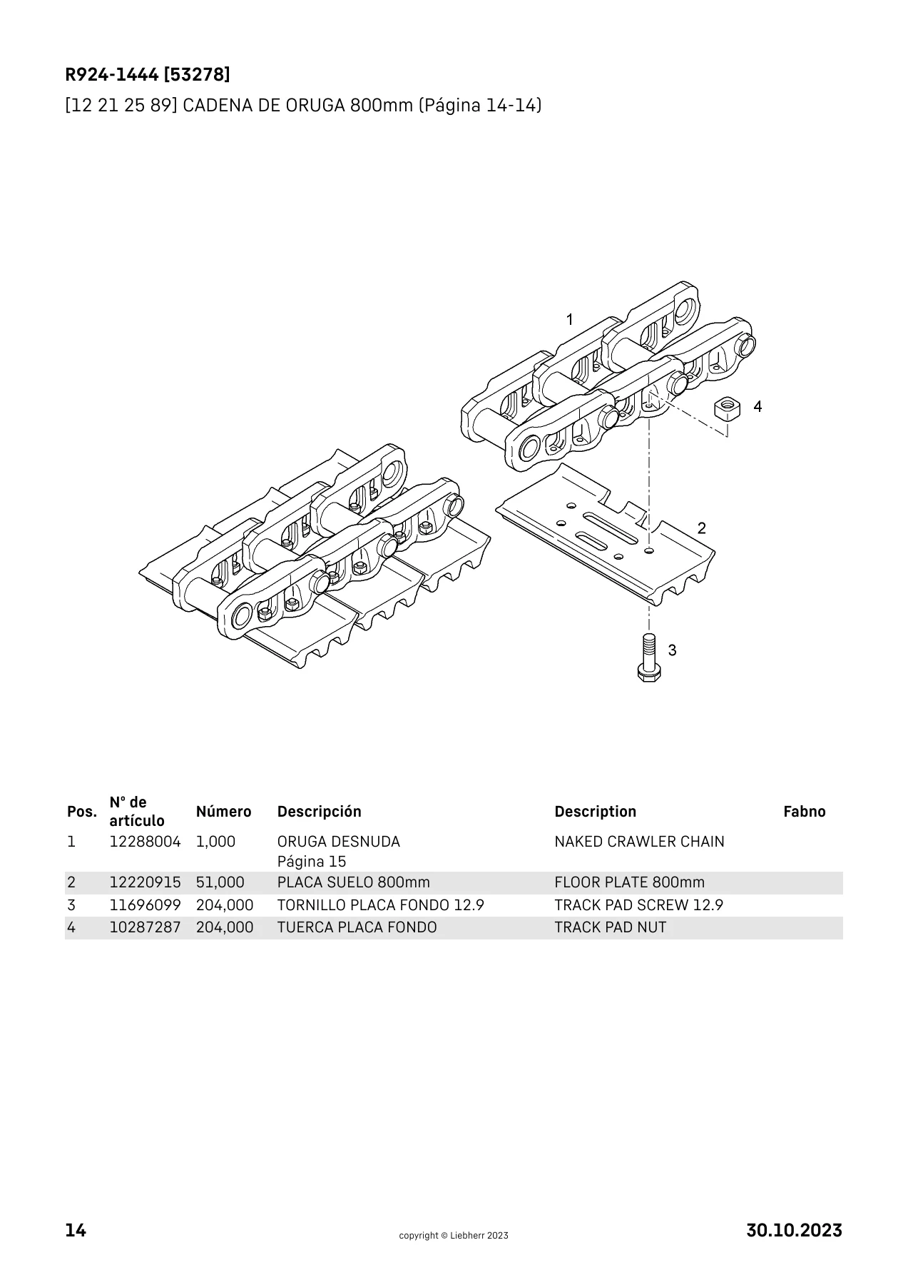 Liebherr R924-1444 Crawler Excavator Parts Catalog 53278 - Spanish English PDF - Image 2