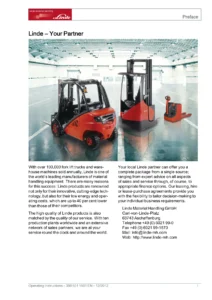 Linde E35 E40 E45 E50 Series 388 Electric Forklift Operator Manual - 388 801 1501