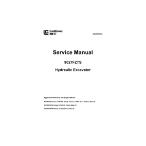 LiuGong 9027FZTS and 9027FZTSG4 Hydraulic Excavator Service Manual