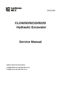 LiuGong CLG920D 921Di 922D Hydraulic Excavator Service Manual January 2021