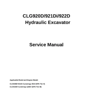 LiuGong CLG920D 921Di 922D Hydraulic Excavator Service Manual January 2021