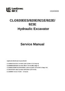 LiuGong CLG920EES 920E 921E 922E 923E Hydraulic Excavator Service Manual - 2024 Complete Workshop Guide