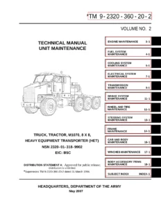 M1070 8x8 HET Truck Tractor Unit Maintenance Manual TM 9-2320-360-20-2 Vol 2
