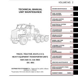 M1070 8x8 HET Truck Tractor Unit Maintenance Manual TM 9-2320-360-20-2 Vol 2