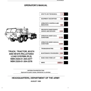 M1074 & M1075 Palletized Load System (PLS) Truck Operator Manual - TM 9-2320-364-10 August 1999