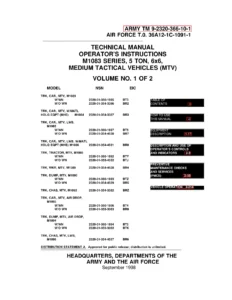 M1083 Series Medium Tactical Vehicles MTV Operator's Manual TM 9-2320-366-10-1 Volume 1 - PDF Download