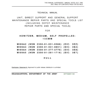 M109A2 M109A3 M109A4 M109A5 Howitzer Hull TM 9-2350-311-24P-1 Repair Parts Manual