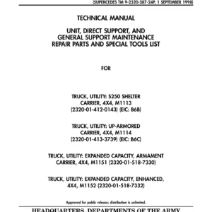 M1113, M1114, M1151, M1152 Truck Repair Parts & Special Tools Manual - 2002 PDF
