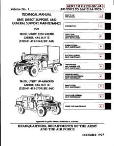 M1113 S250 Shelter Carrier and M1114 Up-Armored 4x4 Maintenance Manual TM 9-2320-387-24-1 Volume 1 PDF