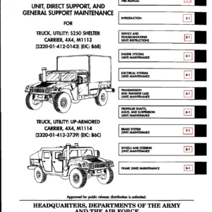 M1113 S250 Shelter Carrier and M1114 Up-Armored 4x4 Maintenance Manual TM 9-2320-387-24-1 Volume 1 PDF