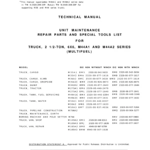 M44A1 M44A2 Series 2-1/2-Ton 6x6 Unit Maintenance Repair Parts & Special Tools Manual TM 9-2320-361-20P