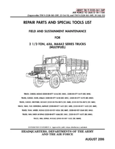M44A2 Series 2 1/2-Ton 6x6 Multifuel Truck Repair Parts and Special Tools List TM 9-2320-361-24P Volume 1 (2006)