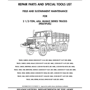 M44A2 Series 2 1/2-Ton 6x6 Multifuel Truck Repair Parts and Special Tools List TM 9-2320-361-24P Volume 1 (2006)
