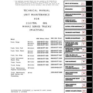 M44A2 Series 2-1/2-Ton 6x6 Multifuel Truck Unit Maintenance Manual TM 9-2320-361-20 1991