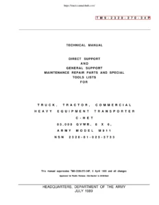 M911 C-HET Heavy Equipment Transporter Repair Parts & Special Tools Manual TM 9-2320-270-34P 1989