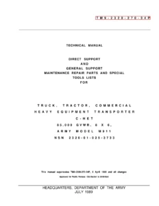 M911 C-HET Heavy Equipment Transporter Repair Parts & Special Tools Manual TM 9-2320-270-34P (1989)