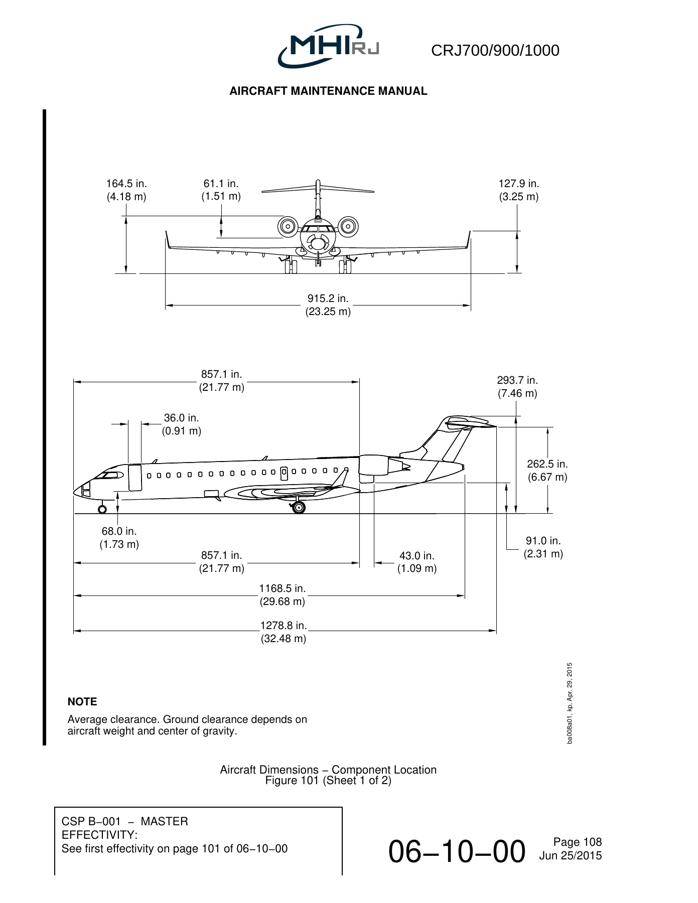 MHIRJ CRJ700/900/1000 Aircraft Maintenance Manual Chapter 06 Dimensions and Areas - Image 2