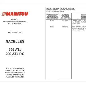Manitou 200 ATJ & 200 ATJ RC Parts Catalogue - Illustrated Spare Parts PDF (CD547386)