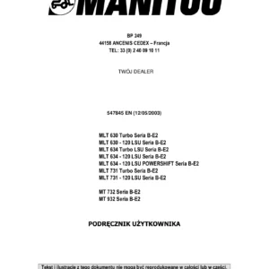 Manitou MLT 630/634/731 MT 732/932 Seria B-E2 – Podręcznik Użytkownika 2003 (PDF)