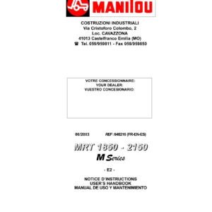Manitou MRT 1850-2150 M Series E2 Telescopic Handler User's Handbook (2003) - PDF
