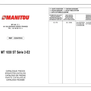 Manitou MT 1030 ST Série 2-E2 Parts Catalogue 2006 CD547910 - PDF Download