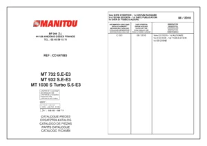 Manitou MT 732 MT 932 MT 1030 S Turbo Parts Catalogue - CD 647083