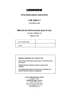 Manual de Instrucciones Liebherr LTM 1050-3.1 Grúa Telescópica Automotriz - 1532 Páginas