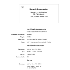 Manual de Operação Liebherr PR 734 Litronic L XL LGP 9085486 01/2012